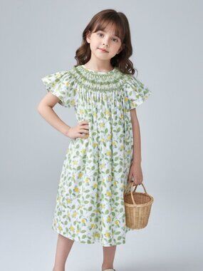 Lemon Blossom Bishop Smocked Dress